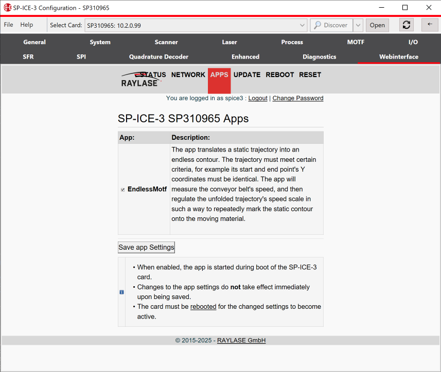 SP-ICE-3 Enable Endless MOTF App
